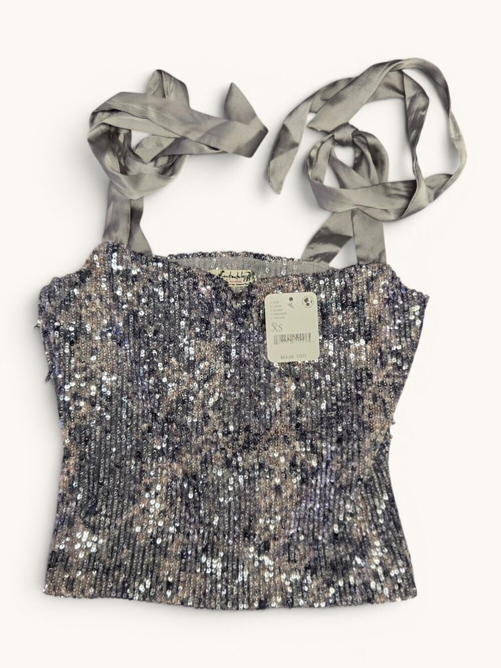 Free People Hey Girl Sequin Cami Silve XS NWT